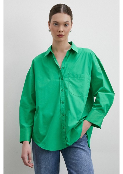 Oversize Pamuklu Gömlek Yeşil