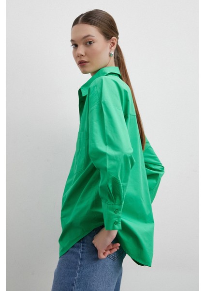 Oversize Pamuklu Gömlek Yeşil