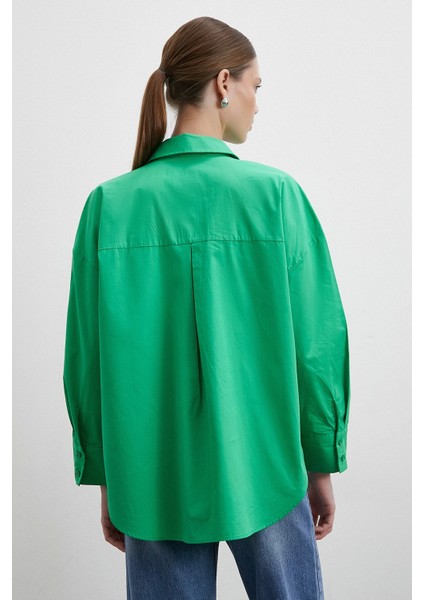 Oversize Pamuklu Gömlek Yeşil