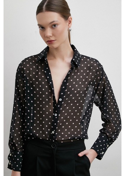 Puantiyeli Gömlek Siyah