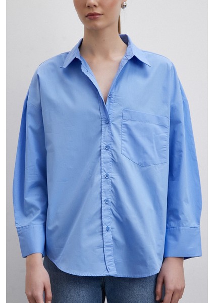 Oversize Pamuklu Gömlek Mavi fiyatları