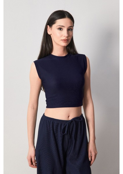 Fitilli Bisiklet Yaka Crop Tişört