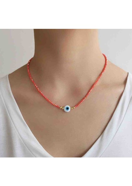 Kristal Cam Boncuklu Kolye , Nazar Boncuklu Kolye