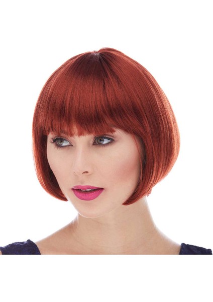 Kızıl Renk Düz Kesim Astarlı Küt Parti Peruğu