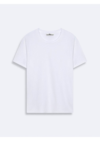 Erkek Sıfır Yaka Basıc Slım Kısa Kollu Beyaz T-shırt