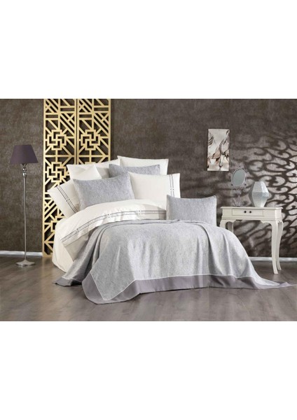 Vnl Butik Yatak Örtüsü Çift Kişilik Pera Gri