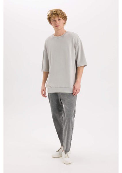 Loose Fit Bisiklet Yaka Yıkamalı Soluk Efektli Kısa Kollu Tişört C0709AX25SP fiyatları