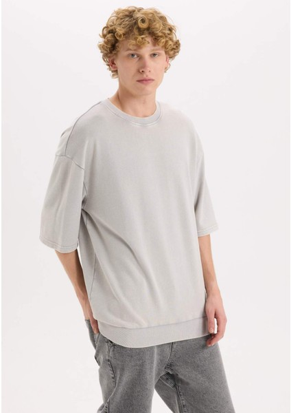 Loose Fit Bisiklet Yaka Yıkamalı Soluk Efektli Kısa Kollu Tişört C0709AX25SP fırsatları