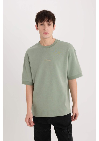 Loose Fit Bisiklet Yaka Baskılı Ağır Kumaş Tişört D8462AX25SP
