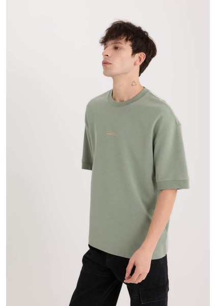 Loose Fit Bisiklet Yaka Baskılı Ağır Kumaş Tişört D8462AX25SP