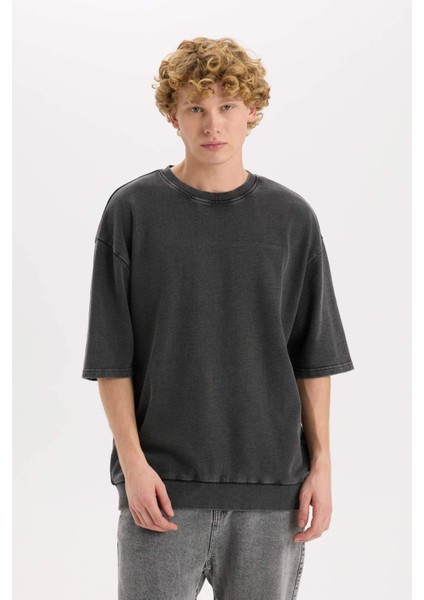 Loose Fit Bisiklet Yaka Yıkamalı Soluk Efektli Kısa Kollu Tişört C0709AX25SP modelleri