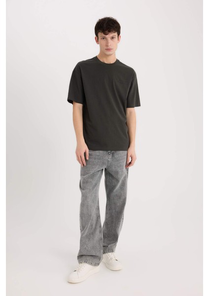 %100 Pamuk Boxy Fit Bisiklet Yaka Sırt Baskılı Kısa Kollu Tişört D5601AX25SP fiyatları