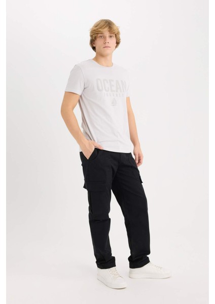 %100 Pamuk Slim Fit Dar Kesim Bisiklet Yaka Baskılı Kısa Kollu Tişört D9354AX25SP fiyatları