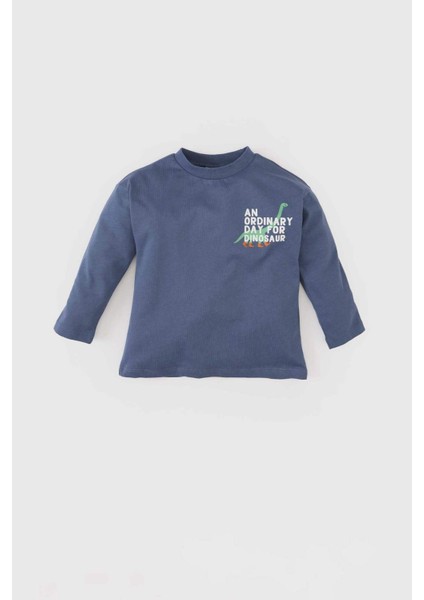 Erkek Bebek Bisiklet Yaka Baskılı Uzun Kollu Tişört E3659A525SP