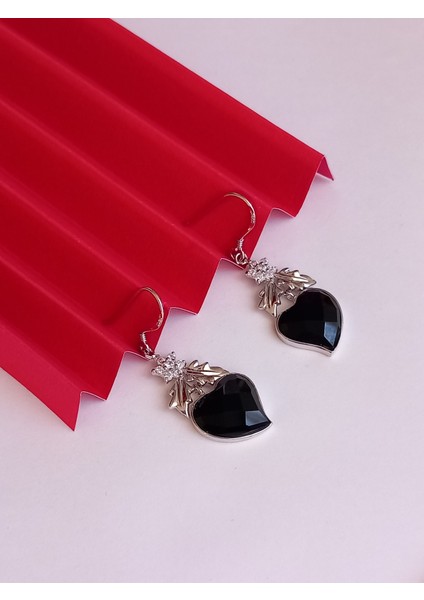 925 Ayar Gümüş Zirkon Taşlı Siyah Kalp Trend Kadın Küpe Sevgililer Günü Hediye fiyatları