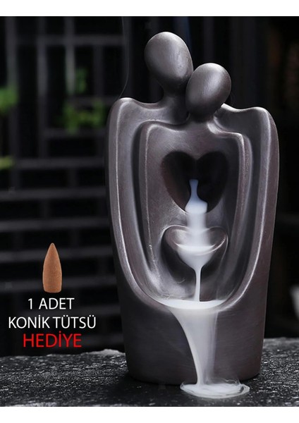 Sarılan Aşıklar Geri Akış Tütsülük – Romantik Tasarım ve Şelale Duman Efektiyle Huzurlu Bir Atmosfer