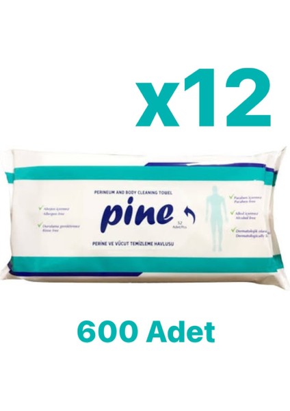 Alkolsüz Hasta Perine ve Vücut Temizleme Havlusu 50'li x 12 Paket