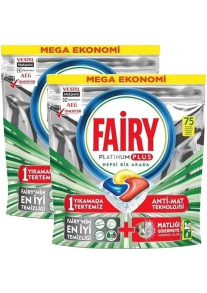 Platinum Plus Bulaşık Makinesi Tableti 75 Li x 2 Adet