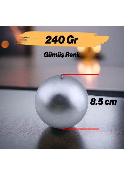 Top Mum 8 cm Dekoratif Mumu Kandil Hediyelik Fitilli Mumluk Şamdan Metalik Boya Gümüş Kokusuz fiyatları
