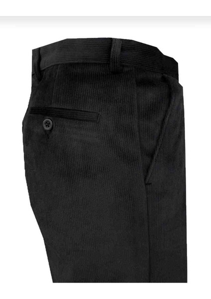 Klasik Kesim Siyah Kadife Pantolon