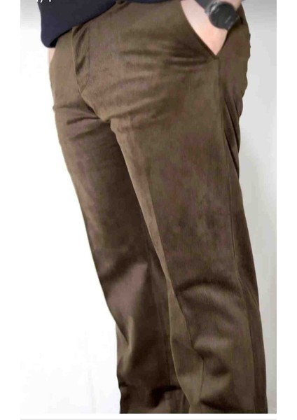 Klasik Kesim Kahverengi Kadife Pantolon
