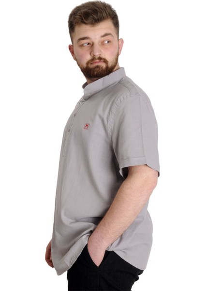 Mode Xl Büyük Beden Erkek Kısa Kol Hakim Yaka 20387 Açık Gri fiyatları