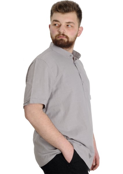 Mode Xl Büyük Beden Erkek Kısa Kol Hakim Yaka 20387 Açık Gri modelleri