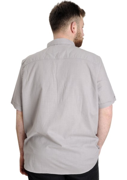 Mode Xl Büyük Beden Erkek Kısa Kol Hakim Yaka 20387 Açık Gri fırsatları