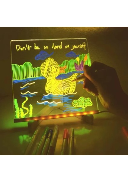 LED Aydınlatmalı Yazı ve Çizim Tahtası - Küçük Boy 20 x 20 cm
