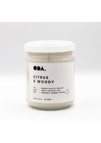 Citrus & Woody - Narenciye & Odunsu Kokulu Dekoratif Beyaz Kapaklı Kavanoz Soya Mumu I 165 gr (Beyaz)