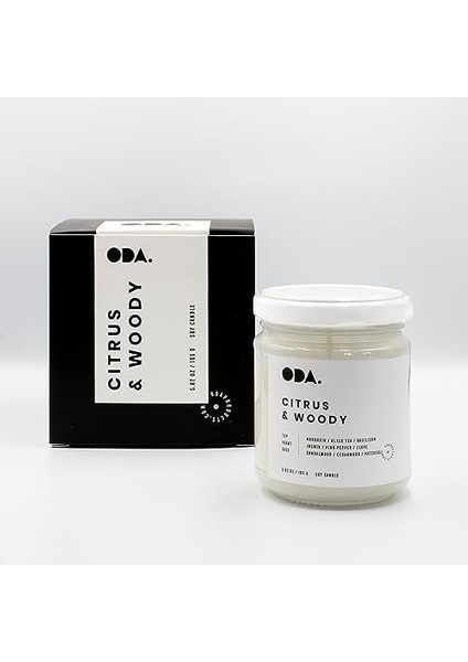 Citrus & Woody - Narenciye & Odunsu Kokulu Dekoratif Beyaz Kapaklı Kavanoz Soya Mumu I 165 gr (Beyaz)
