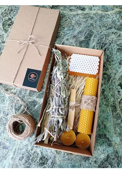 Sertifikalı Palo Santo Adaçayı Tütsü Ballı Sabun Tealight Mum Balmumu Mum Seti Beeswax Bal Mumu Mum