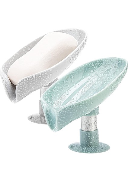 2 Paket Sabunluk Yaprak Şeklinde Kendinden Drenajlı Sabunluk Tutucu, Delikli Kolay Temizlenen Bar Sabunluk, Vantuzlu Sabunluk Duş, Banyo, Mutfak Lavabosu İçin Uygun (Gri + Yeşil)