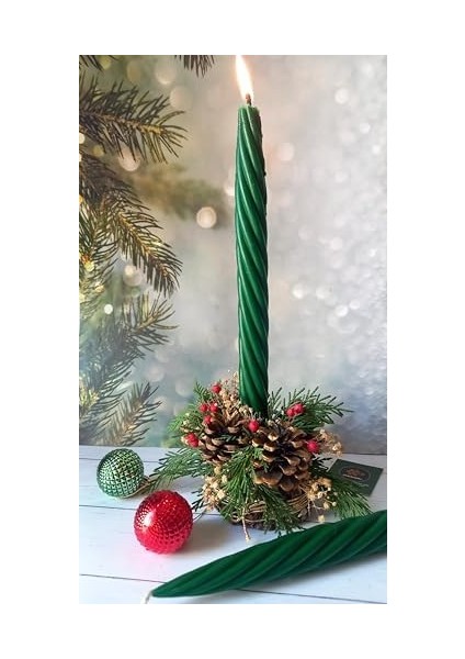 Balmumu Mum Yeşil (2 Adet 27.5 cm ) Kalın Burgu Burgulu Balmumu Şamdan Mumu Dekoratif Mum (Yeşil) Mum Balmumu modelleri