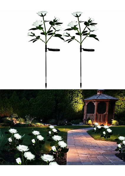 2 Adet Solar Güneş Enerjili, Beyaz Gül Dalı, Gerçekliği Artırılmış, Havuz Kenarı, Peyzaj Süslemeleri İçin, IP65 Su Geçirmezlik, Beyaz Led, 80 cm Büyük Boy