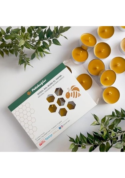 (12 Adet) Tealight Doğal Petek Balmumu Mum Standart Boy Beeswax Candle