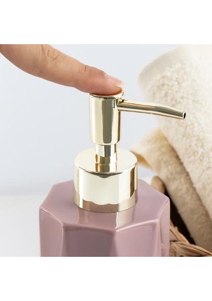 3205 Seramik Sıvı Sabunluk - Tezgah Üstü Banyo Mutfak Lavabo Sabunluğu - 250 cc Pudra