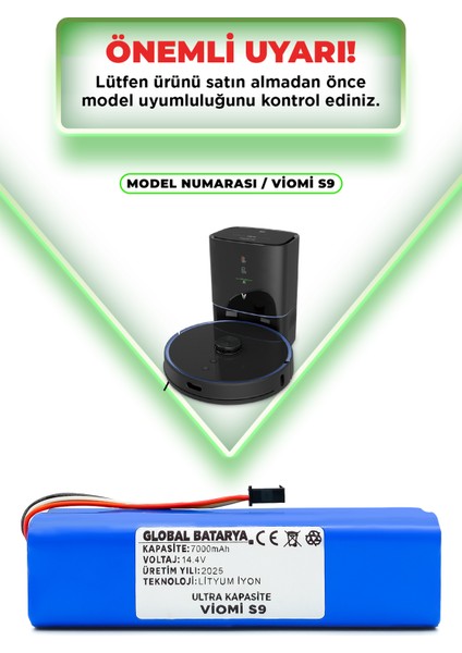 Viomi S9 Uyumlu Akıllı Robot Süpürge Bataryası 14.4V 7000MAH Li-Ion Pil (Ultra Kapasite) indirimleri
