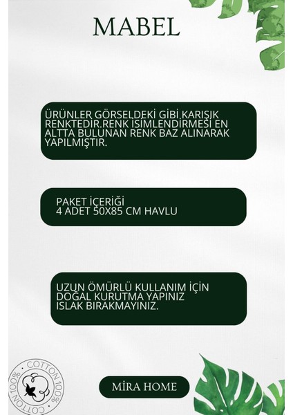 4 Lü El Yüz Havlu Seti %100 Pamuklu 50X85 cm Mabel modelleri
