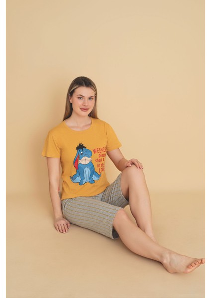 Kadın Desenli Kaprili Pijama Takımı