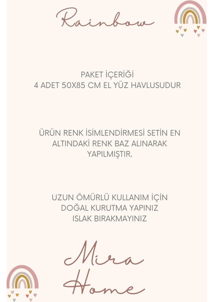 4 Lü El Yüz Havlu Seti %100 Pamuklu 50X85 cm Rainbow modelleri