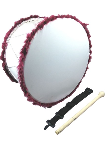 Kına Davulu Kırmızı Ledli (Pilsiz) Bordo Tüylü 50 cm