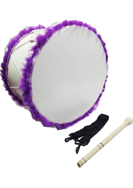 Kına Davulu Kırmızı Ledli (Pilsiz) Mor Tüylü 50 cm