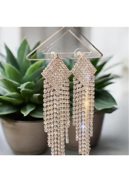 Lotusdesign Taşlı Sallantılı Gümüş Renk Küpe