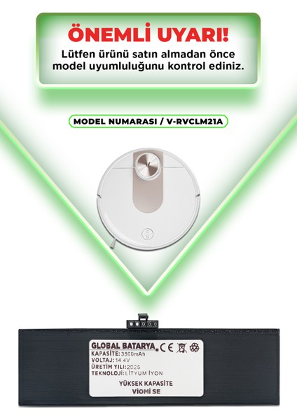 Viomi Se Uyumlu Akıllı Robot Süpürge Bataryası 14.4V 3500MAH Li-Ion Pil (Yüksek Kapasite) indirimleri