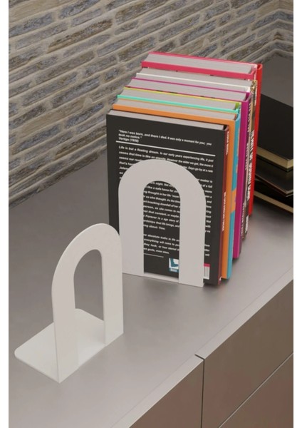 Kitap Desteği - Beyaz, Paslanmaz Metal, Kaymaz Tabanlı, Modern ve Şık Kitap Tutucu (2’li Set)