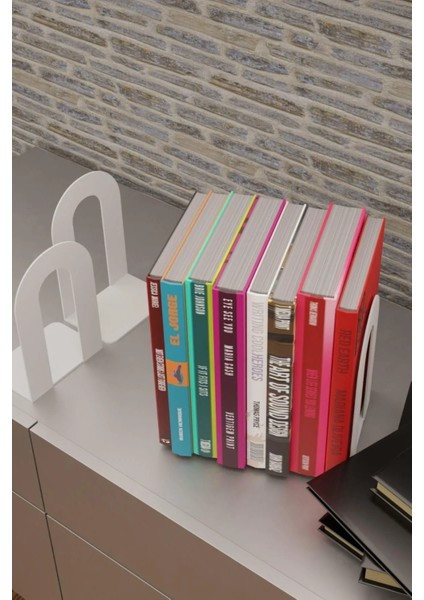Kitap Desteği - Beyaz, Paslanmaz Metal, Kaymaz Tabanlı, Modern ve Şık Kitap Tutucu (2’li Set) fırsatları