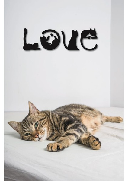 Kedi Tablosu Love Duvar Yazısı Dekoratif Obje fırsatları