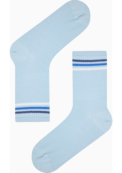 Colored Triple Stripe Mavi Yeşil 3lü Soket Çorap
