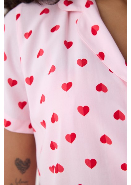 Amour Gömlek Şortlu Pembe Pijama Takımı - Loves Paris Koleksiyonu
